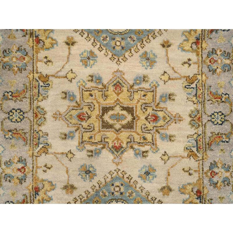 Shahbanu Rugs Ivory and Gray, Karajeh Design with Tribal Medallions